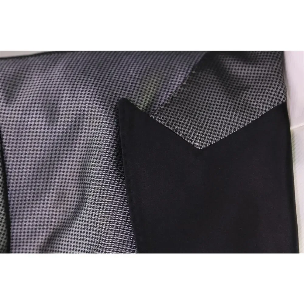Sidohr Silver Check Silk Double Breasted Formal Masquerade Suit Handmade 44XL